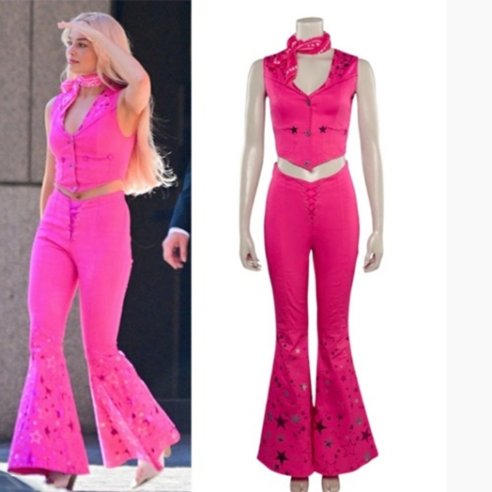 NEW Margot Robbie Barbie 70s Hippie Disco/Cowgirl Outfit Vest & Flare Pants